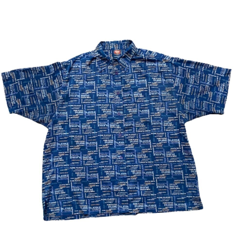 Pure Playaz Vintage AOP Poly Navy Orange Button Down Shirt Men's Size XL